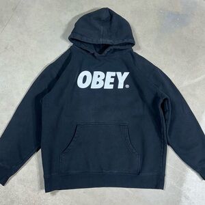OBEY Black Hoodie Size Large Spellout
